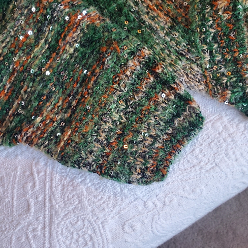 EUC Santoori Green & Tan Sequin Oversized Sweater - Picture 10 of 10